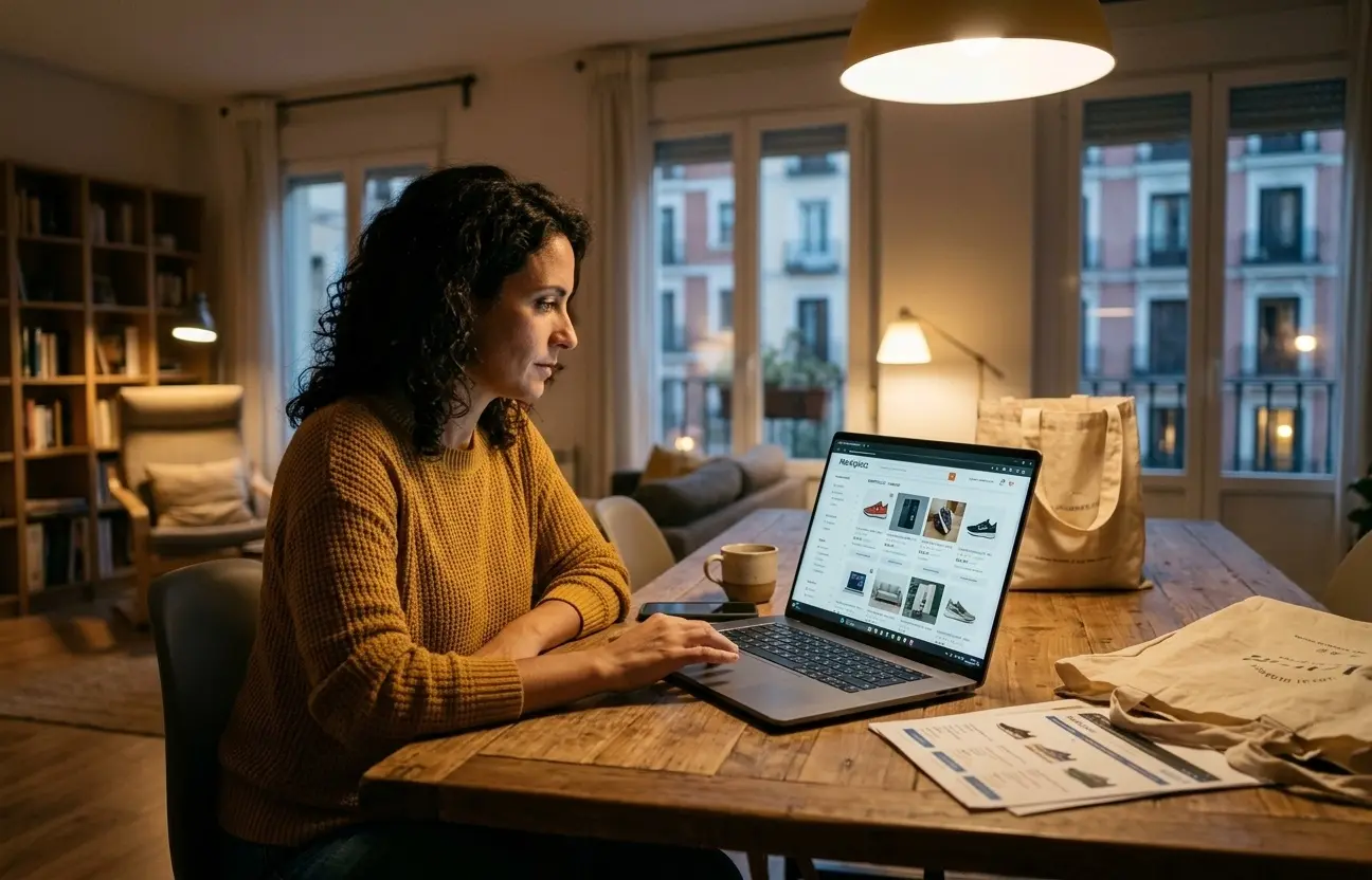 Mujer haciendo una compra online. IA Mujer haciendo una compra online. IA