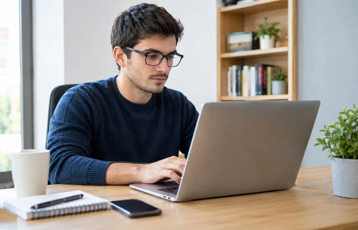 Un hombre trabajando con el ordenador portatil. IA Un hombre trabajando con el ordenador portatil. IA