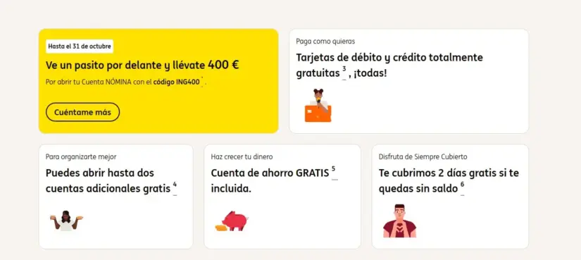 Los bancos aprietan para quedarse con tu nómina en octubre: BBVA llega a 1.060 euros, Cajamar a 750 e ING y Sabadell a 400 2 Merca2 Ventajas cuenta nómina ING