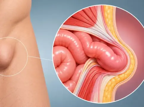 Ilustración médica de hernia inguinal hernias de la pared abdominal