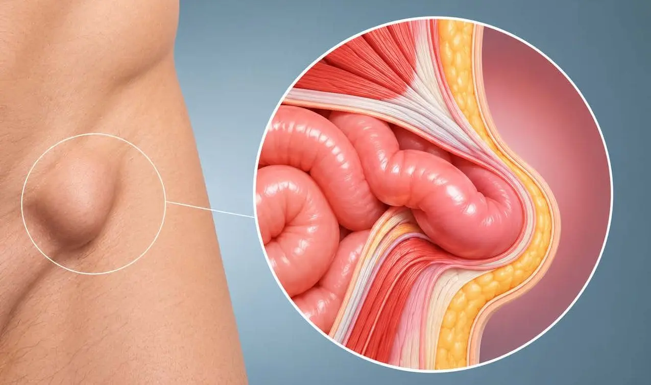 Ilustración médica de hernia inguinal hernias de la pared abdominal
