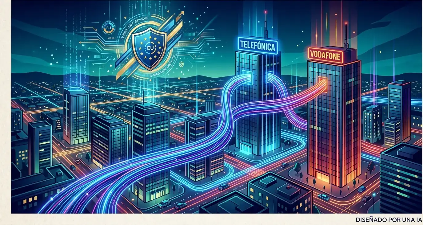Imagen entre Vodafone y Telefónica. Diseñada en Gemini Imagen entre Vodafone y Telefónica. Diseñada en Gemini