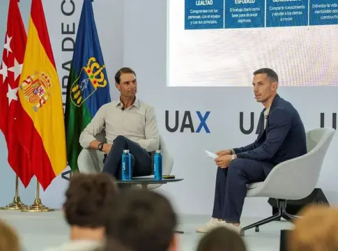 Rafa Nadal Nadal en un acto de su escuela universitaria