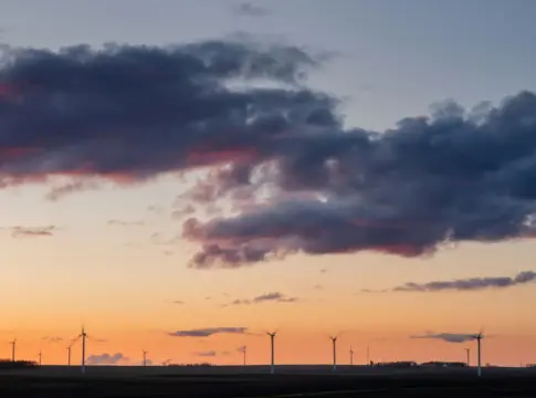 Parque eólico al atardecer abandono de combustibles fósiles