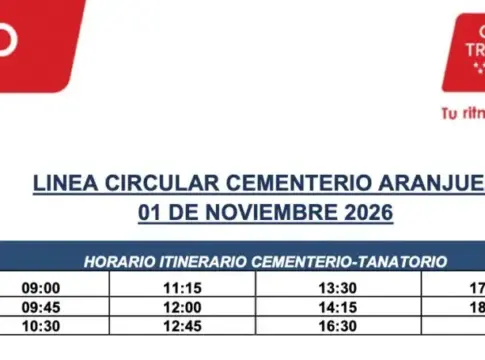 Horario de línea circular al cementerio Aviso gráfico con horarios de la línea circular al cementerio de Aranjuez