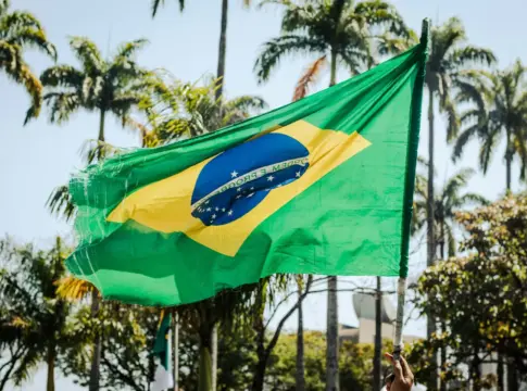 Bandera de Brasil frente a palmeras activos brasileños Lula