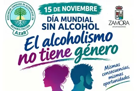 Cartel del Día Mundial sin Alcohol con siluetas y mensaje sobre género.