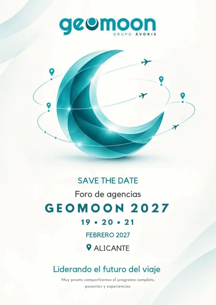 Cartel del foro Geomoon 2027 en Alicante Cartel ilustrado de Geomoon anuncia su foro de agencias 2027 en Alicante.