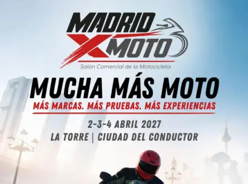 Cartel de Madrid X Moto 2027 Cartel ilustrado de Madrid X Moto con motociclistas y fechas de abril de 2027