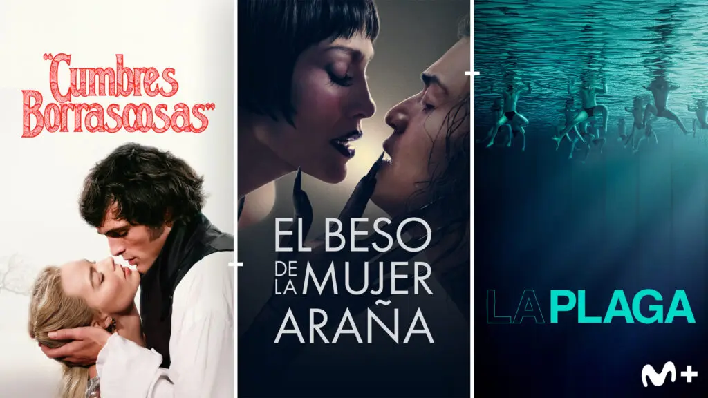 Tres carteles de estrenos de cine Tres carteles de cine: Cumbres borrascosas, El beso de la mujer araña y La plaga