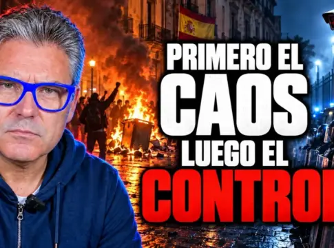 Composición gráfica sobre caos y control disturbios España protestas