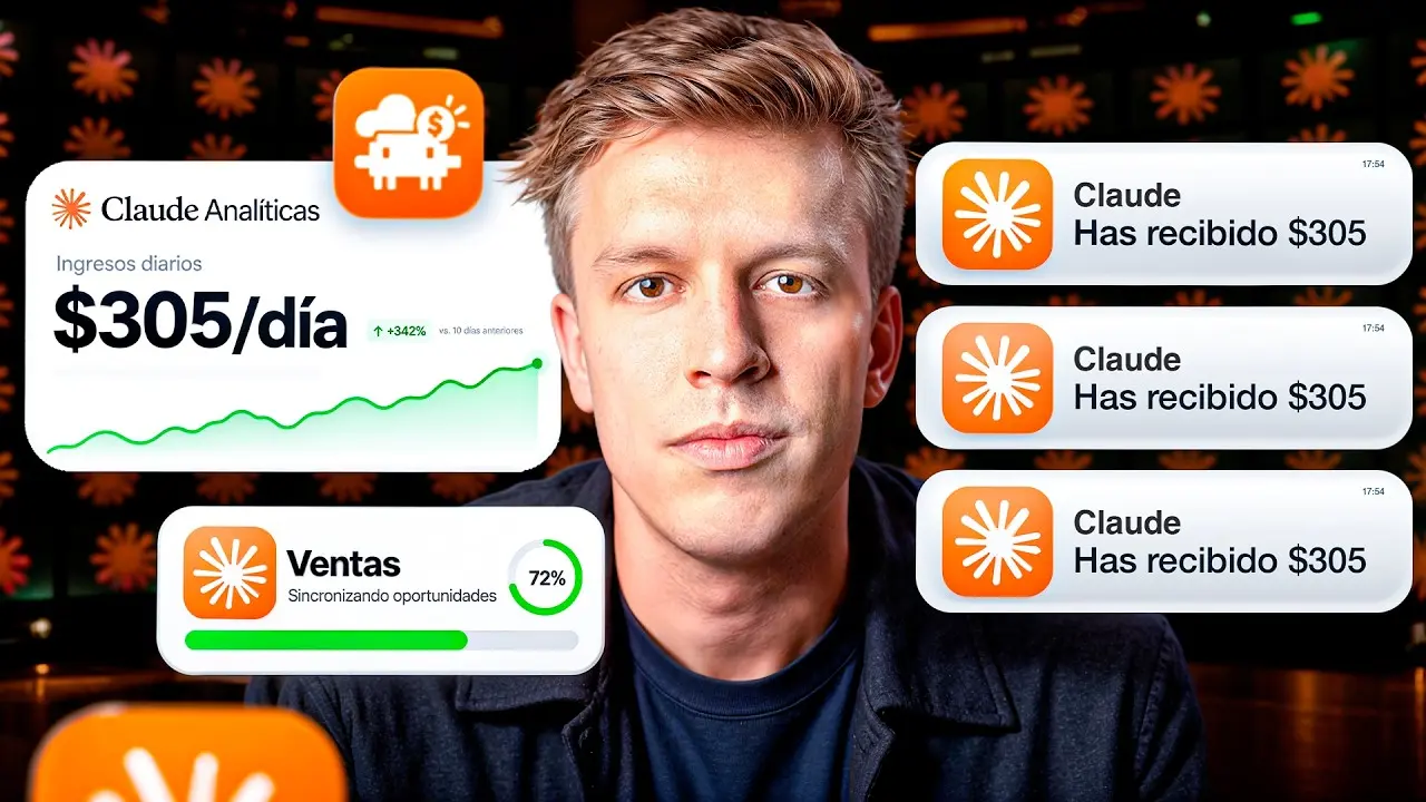 Hombre rodeado de paneles de ingresos monetizar software con IA