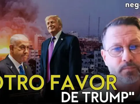 Composición gráfica con texto sobre Trump ataque a Irán