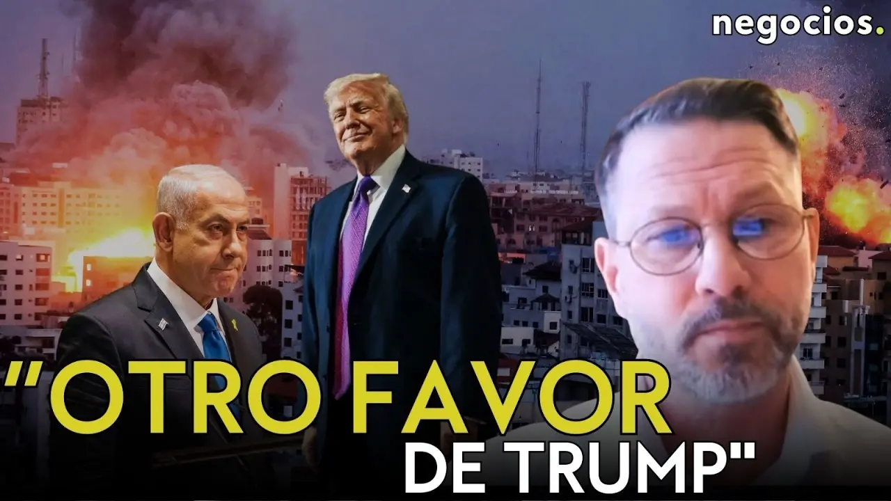 Composición gráfica con texto sobre Trump ataque a Irán