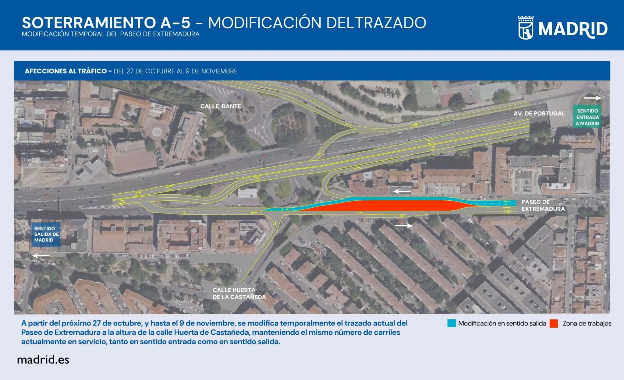 Plano del desvío temporal en el paseo de Extremadura junto a Huerta de Castañeda