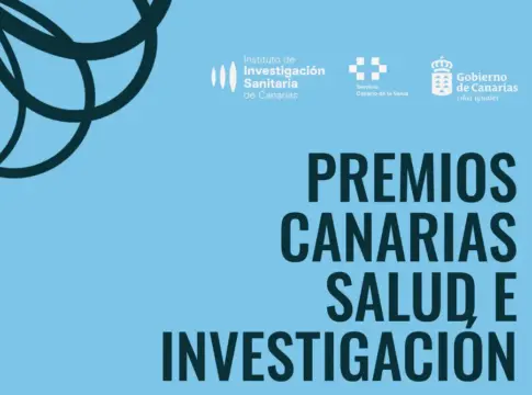 Gráfico de los Premios Canarias de Salud e Investigación Gráfico azul con el título Premios Canarias Salud e Investigación y tres logotipos institucionales.