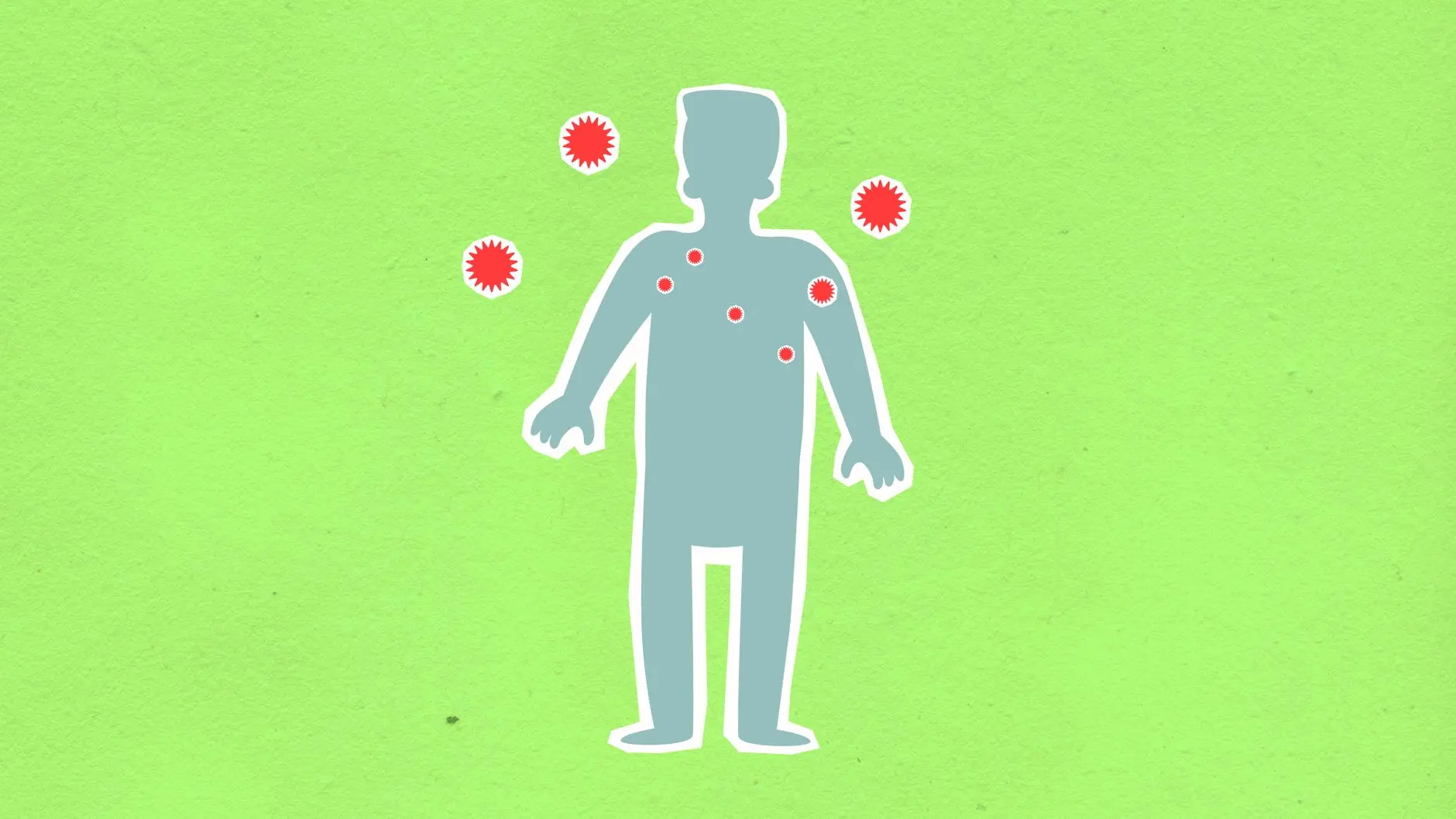 Ilustración conceptual que muestra síntomas de infección viral en una silueta humana.