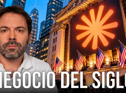 Montaje con logotipo y banderas estadounidenses salida a bolsa Anthropic