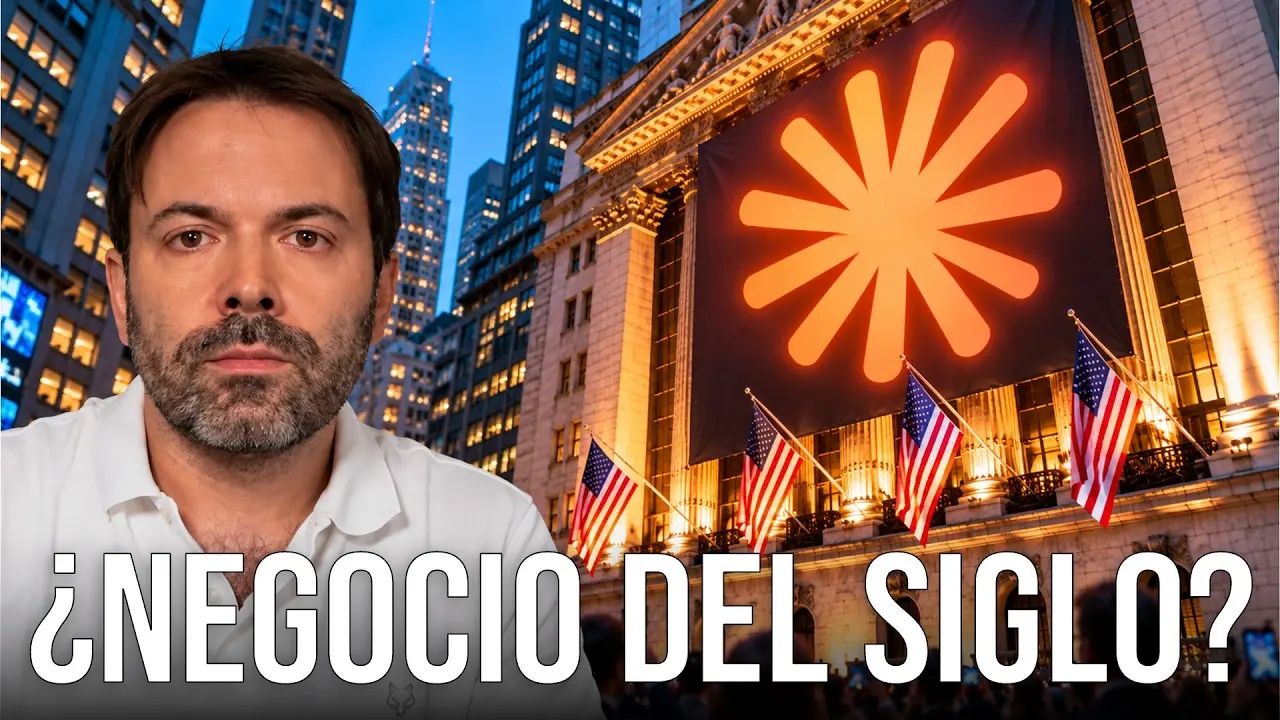 Montaje con logotipo y banderas estadounidenses salida a bolsa Anthropic