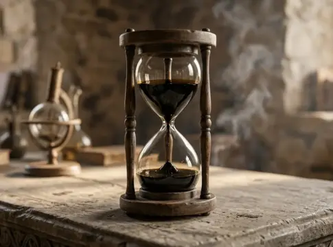 Reloj de arena con líquido oscuro Reloj de arena con líquido oscuro sobre una mesa de piedra. Petróleo y refino, generada por IA